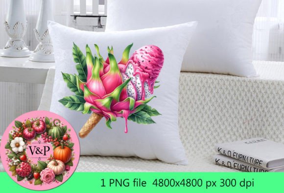 A Watercolor Ice Cream Dragon Fruit Graphic for Creative Summer Projects