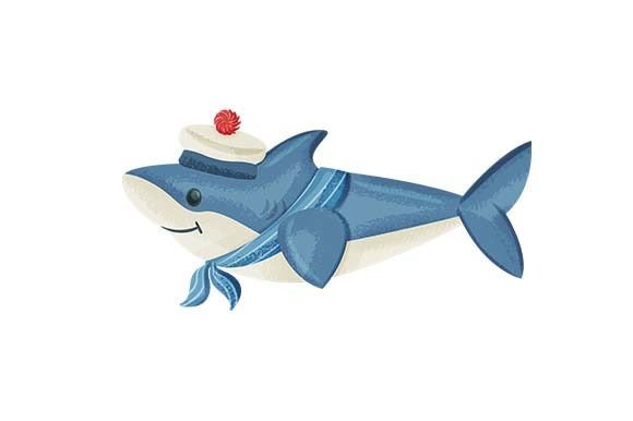 Cute Shark Sailor Hat Watercolor for Crafts