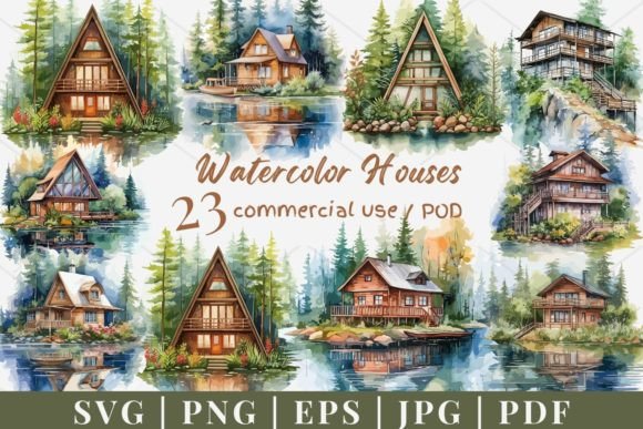 Modern Watercolor House Illustrations for Small Business Branding