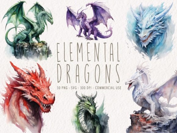 Reviewing Watercolor Elemental Dragons for Brand Graphics