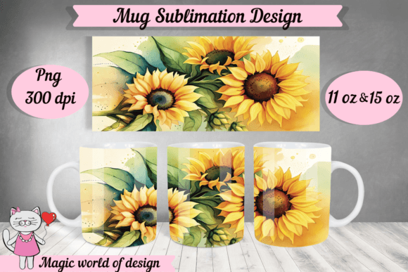Sunflower Mug Design Graphics for Crafts & Content
