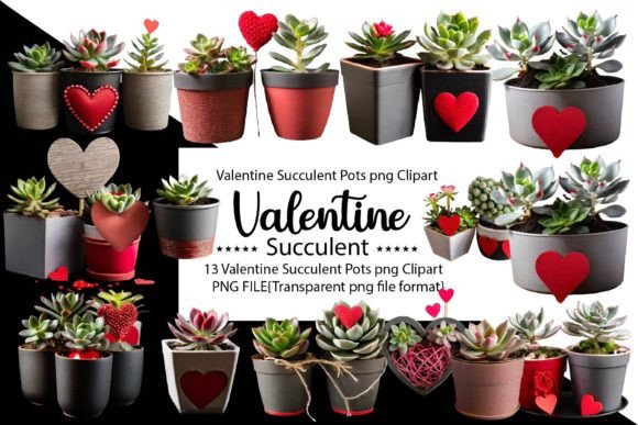 Valentine Succulent Pots Graphics for Print & Content