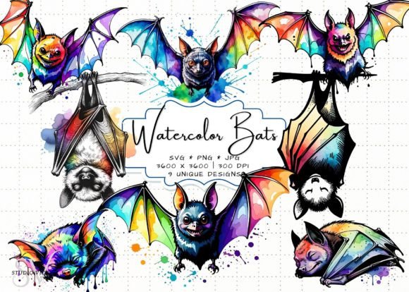 Watercolor Bat Graphics for Editorial & Web Design