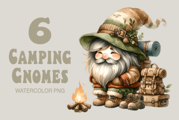 Watercolor Camping Gnome Graphics for Your Crafting