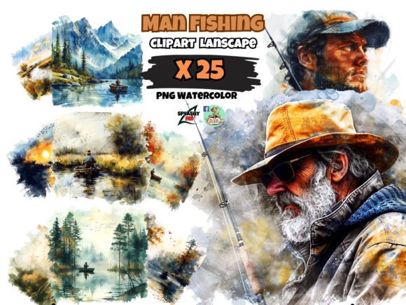 Watercolor Fishing Clipart: Graphics for Relaxed Branding