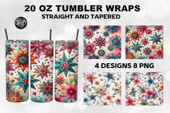 Watercolor Star Flowers Graphics for Tumbler Wraps & Branding