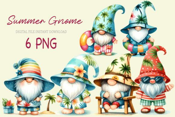 Watercolor Summer Beach Gnome Graphics for Local Branding